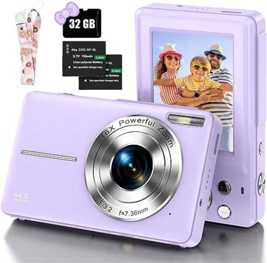 Vlog Camera Kinderen Digitale Kindercamera Kinderfototoestel Kindercamera Digitaal met 32GB micro SD kaart Paars