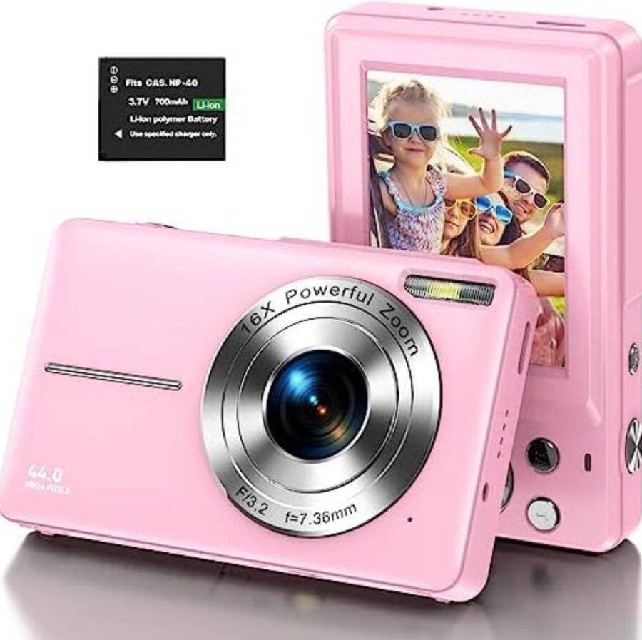 Vlog Camera Kinderen Digitale Kindercamera Kinderfototoestel Kindercamera Digitaal met 32GB micro SD kaart Roze