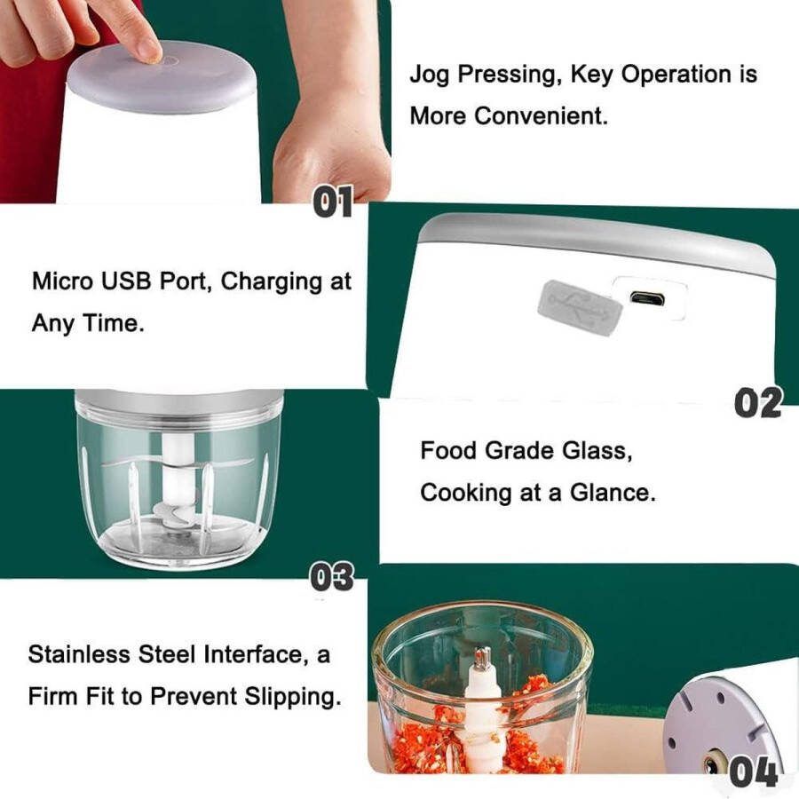 Voedsel Chopper Elektrisch Vleesmolen 600ML Multifunctionele USB Opladen Afneembare Voedsel Chopper Snelle Hakker Voor Vlees Groente
