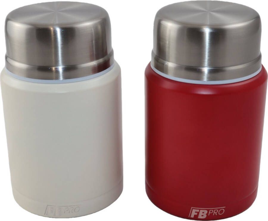 Voedselcontainer voor hem en haar compacte thermosbeker thermos container ivoorwit en rood thermoskan voor eten en drinken RVS lepel inbegrepen ook voor soep koffie en meer! overal eten warmhouden lunchbox voor iedereen