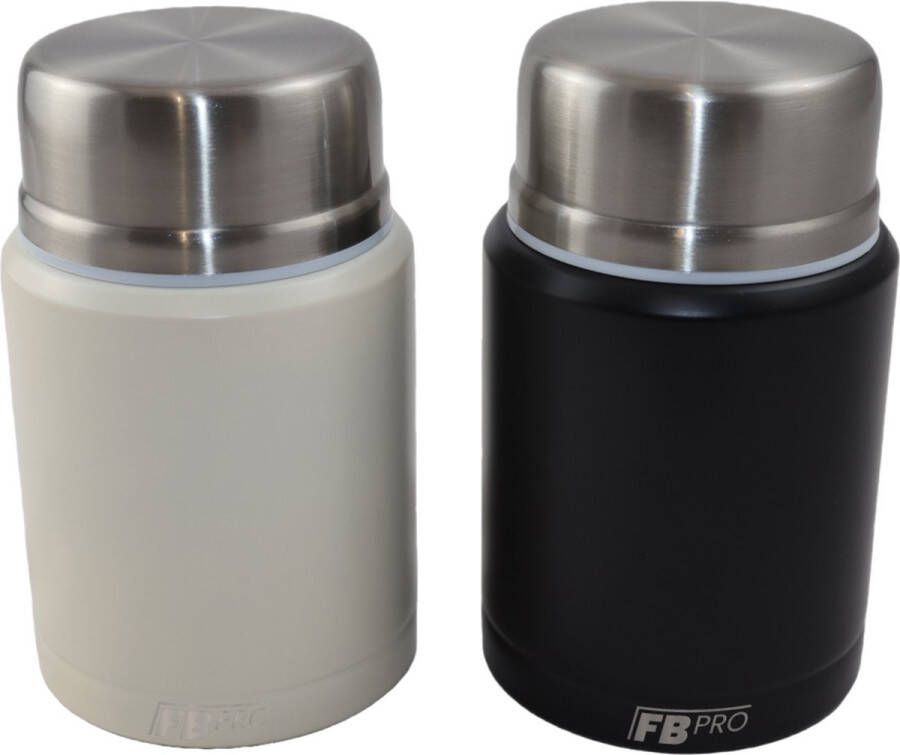 Voedselcontainer voor hem en haar compacte thermosbeker thermos container ivoorwit en zwart thermoskan voor eten en drinken RVS lepel inbegrepen ook voor soep koffie en meer! overal eten warmhouden lunchbox voor iedereen