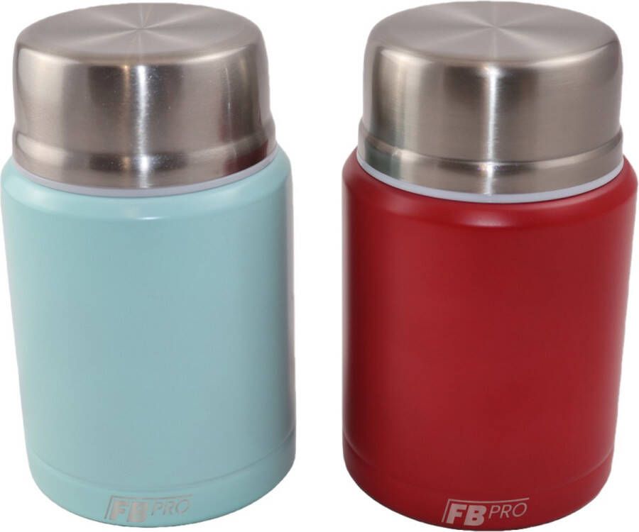 Voedselcontainer voor hem en haar compacte thermosbeker thermos container lichtblauw en rood thermoskan voor eten en drinken RVS lepel inbegrepen ook voor soep koffie en meer! overal eten warmhouden lunchbox voor iedereen