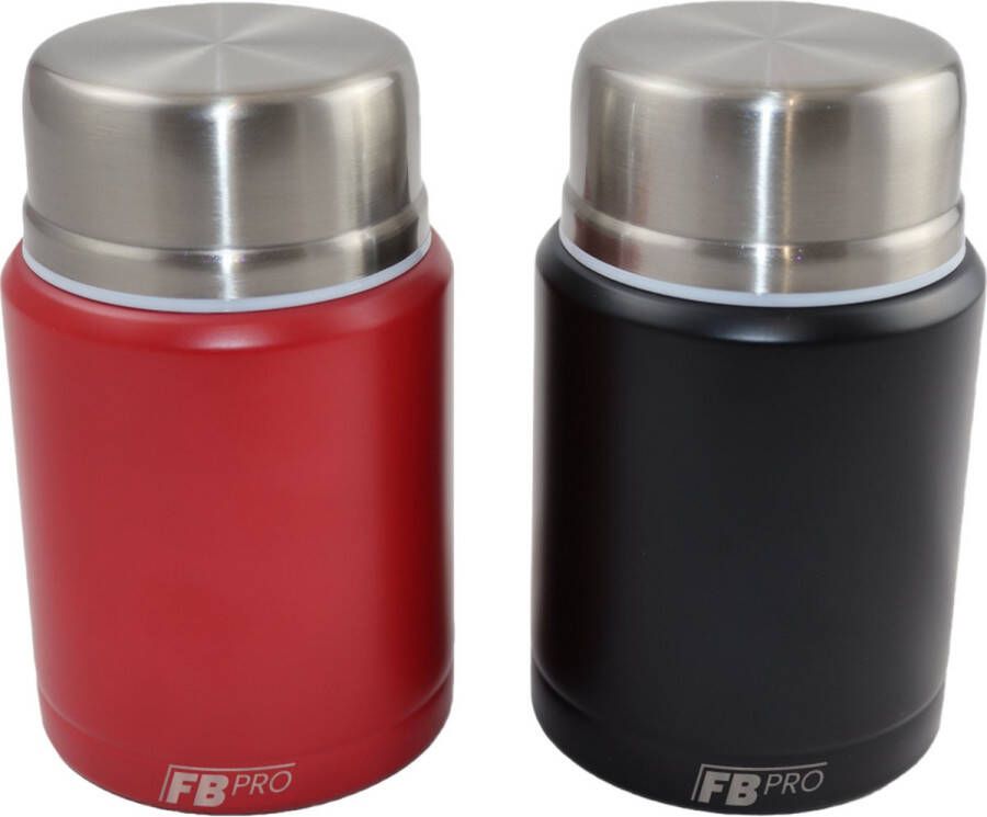 Voedselcontainer voor hem en haar compacte thermosbeker thermos container rood en zwart thermoskan voor eten en drinken RVS lepel inbegrepen ook voor soep koffie en meer! overal eten warmhouden lunchbox voor iedereen