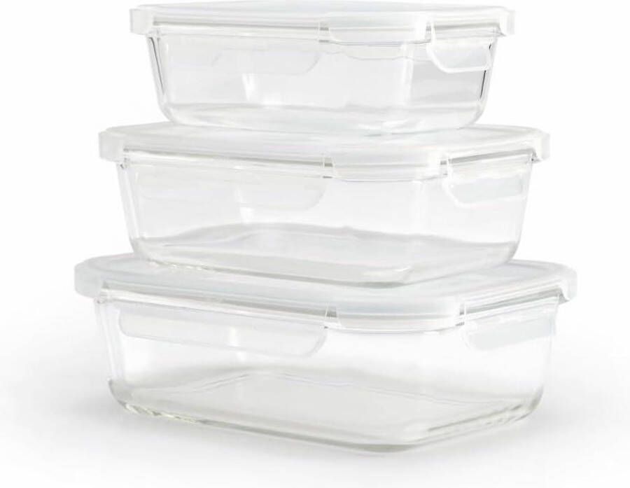 Voedselcontainers van borosilicaatglas luchtdicht deksel 06 l + 1 l + 15 l stapelbaar transparant