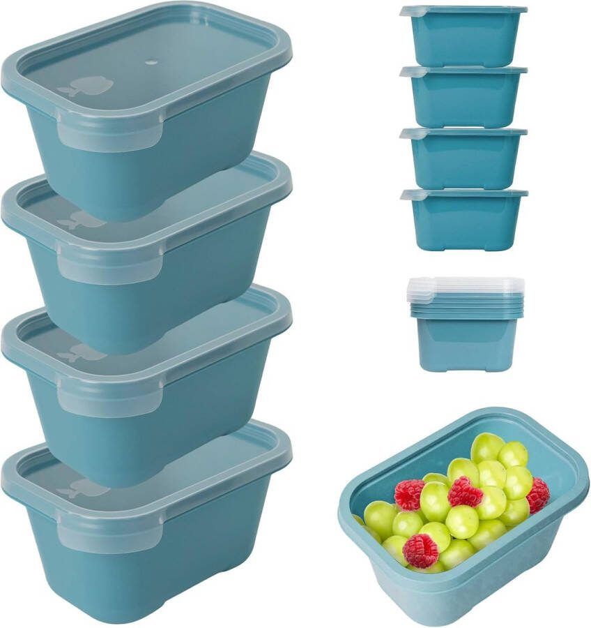 Voedselcontainers voor luchtdichte levensmiddelen 4 stuks 750 ml voedselcontainer magnetron- en vaatwasmachinebestendig blauw kunststof deksel