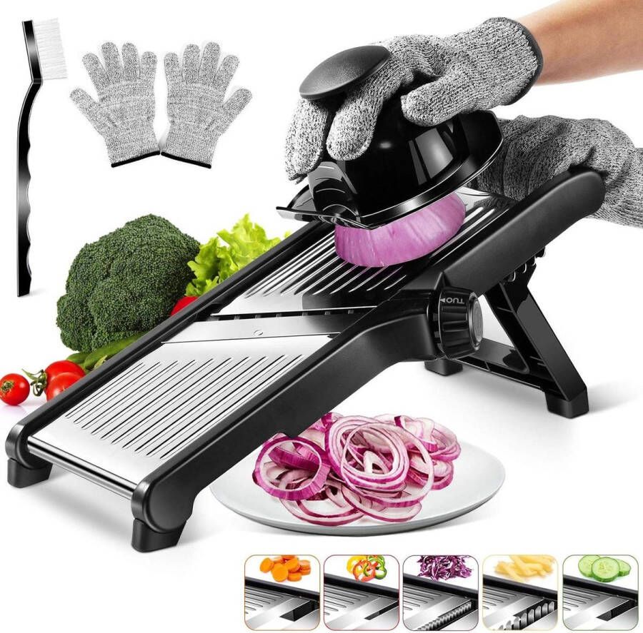Voedselmandoline 3-in-1 Roestvrijstalen Groentesnijder met Handschoenen