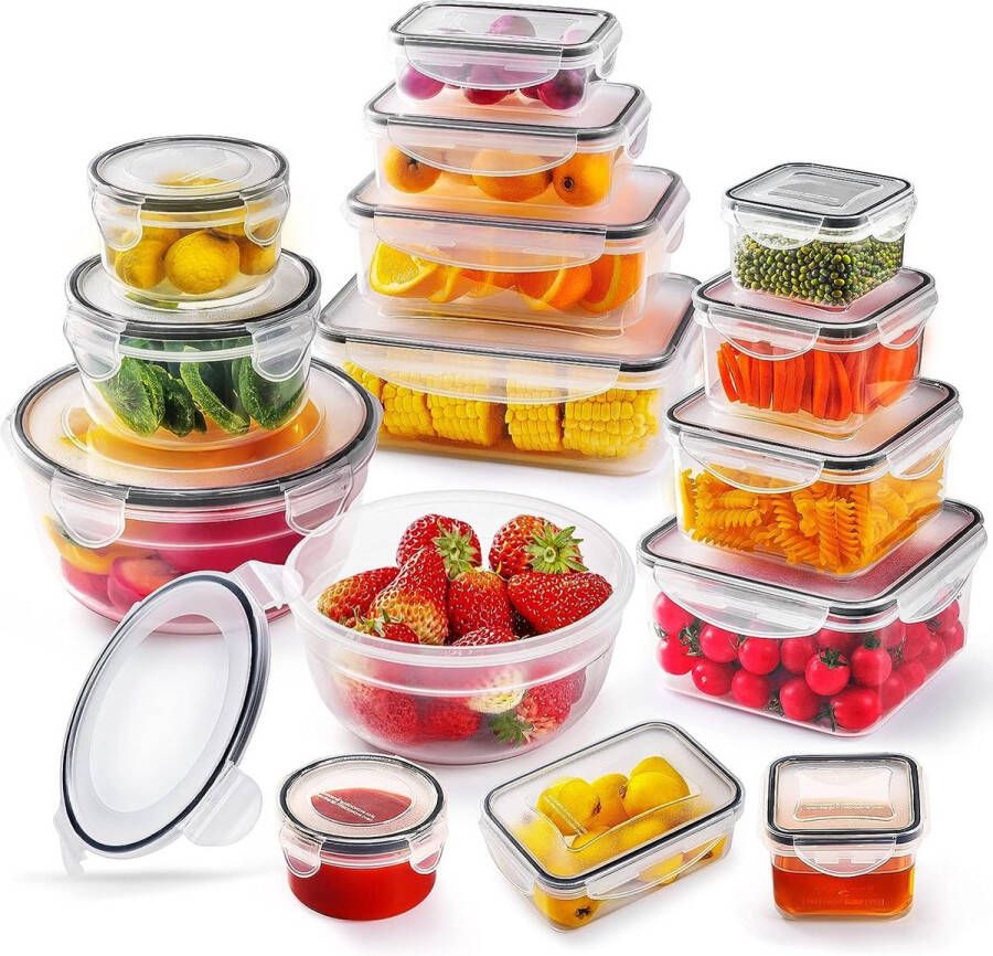 Voedselopslagcontainers met deksel 30-delige opbergdoos (15 containers + 15 deksels) keuken lekvrije voedselcontainerset voor magnetron vriezerbestendig