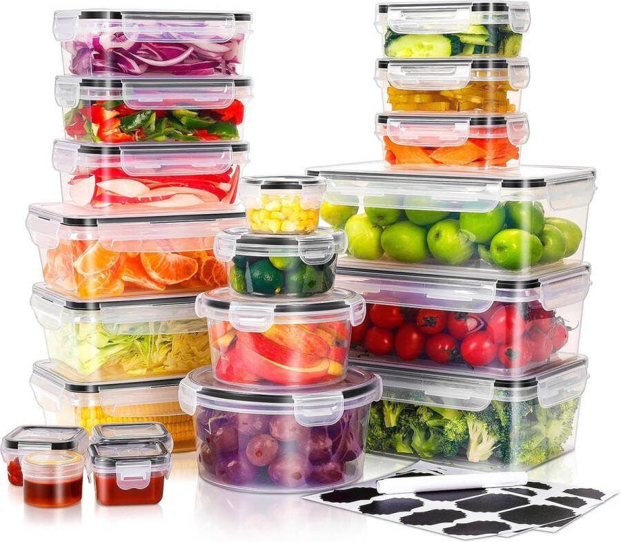 Voedselopslagcontainers met deksels 40 stuks maaltijdbereidingsdozen (20 containers + 20 deksels) gemaakt van BPA-vrij plastic stapelbaar en genest keukenorganizer opslag voor magnetron koelkast