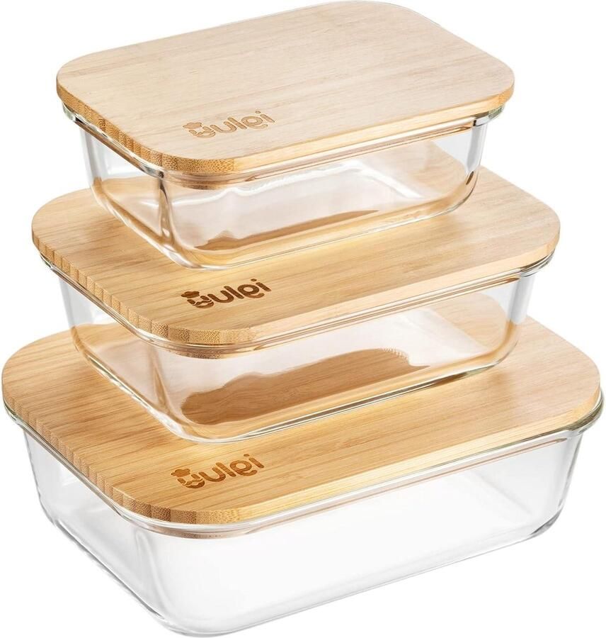 Voedselopslagcontainers set van 3 milieuvriendelijk bamboe deksels nestende glazen maaltijdbereidingscontainers luchtdicht lunchbox plasticvrij
