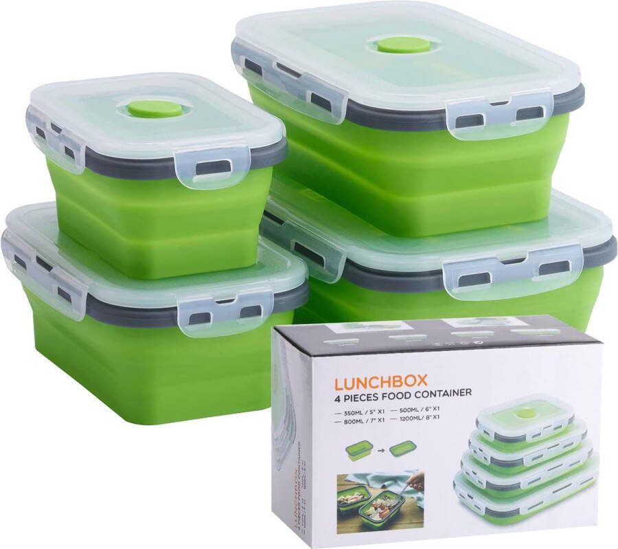 Voedselopslagdozen 4-delig opvouwbare siliconen opslagcontainers set lunchboxen gemaakt van siliconen broodtrommel voedselopslagcontainers brooddozenset