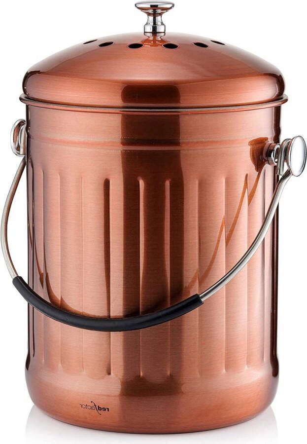 Voedselveilig Roestvrijstaal Compostbak Keukenemmer Geurloos Premium Kwaliteit met Reservefilters Mat Koper 5 Liter