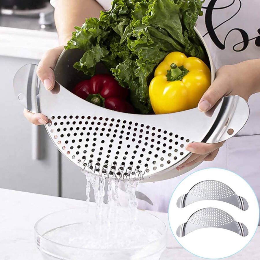 Voedselzeef Keuken Pot Zeef met Handvat Zeven Zeef Vergiet Voedselzeef Keuken Zeef Roestvrij Staal Zeef Keuken Gereedschap Afgiethulp Afgietdeksel voor Steelpan Groenten Pasta Rijst Wassen 2pcs