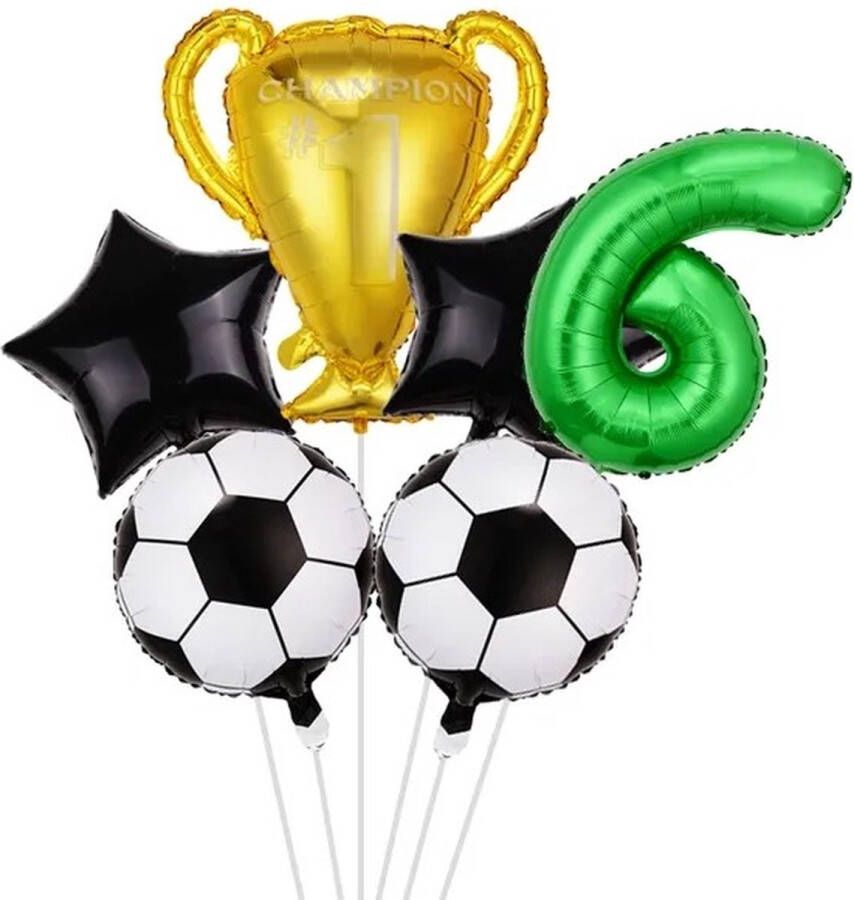 Voetbal Folieballonnen 6 Stuks Leeftijds Ballon 6 Jaar Themafeest Versiering Decoratie Verjaardag Birthday Partijtje Kinderfeestje Kinderen Voetbalwedstrijd Sport Club WK EK Toernooi Goal