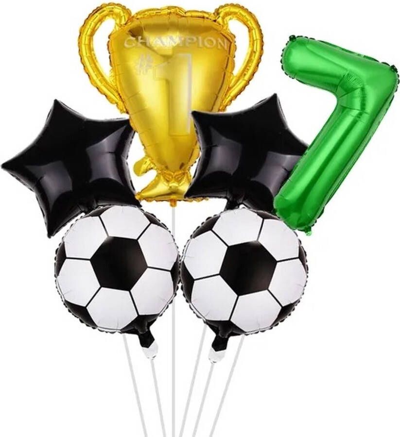 Voetbal Folieballonnen 6 Stuks Leeftijdsballon 7 Jaar Themafeest Voetbalfan Versiering Decoratie Verjaardag Birthday Partijtje Kinderfeestje Kinderen Voetbalwedstrijd Sport Club WK EK Toernooi Goal