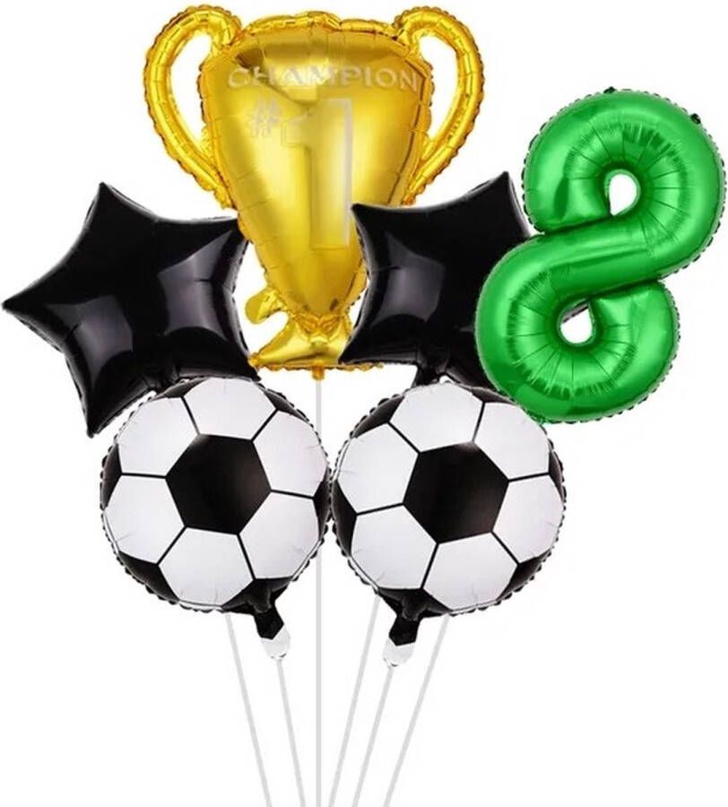 Voetbal Folieballonnen 6 Stuks Leeftijdsballon 8 Jaar Themafeest Voetbalfan Versiering Decoratie Verjaardag Birthday Partijtje Kinderfeestje Kinderen Voetbalwedstrijd Sport Club WK EK Toernooi Goal