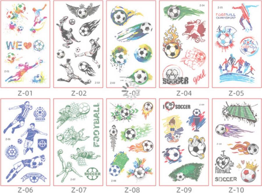 Voetbal tattoo stickers 10 Vellen Tijdelijke tatoeages Nep tatoeages Kinder tatoeages Voetbal tattoo Kinder tattoo