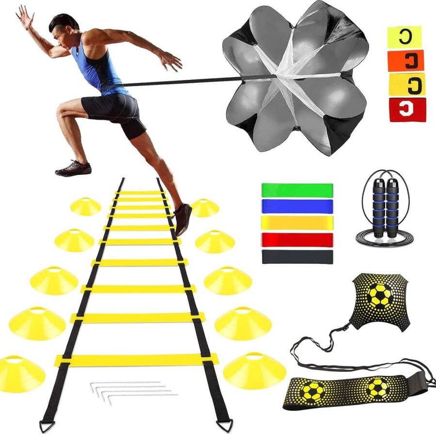 Voetbal Training Set Snelheid en behendigheid Met behendigheidsladder weerstandsparachute 10 disc kegels kick trainer springtouw en weerstandsbanden Voetbal drills Voetalbal trainingsmateriaal