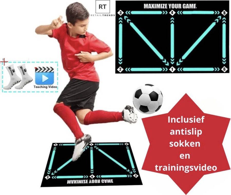 Voetbal Trainingsmat Dribbelmat Voetbal Training Mat met Sokken Voetbaltrainingsmateriaal Voetbal Trainingsmateriaal Voetbal Training Voetbal Spullen VoetbalDribbelen Incl. 8 trainingsvideo's en sokken 90x60 cm Opvouwbaar