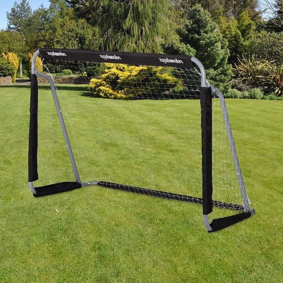 Voetbaldoel voor kinderen met net voor de tuin 110x150x75 cm grijs zwart