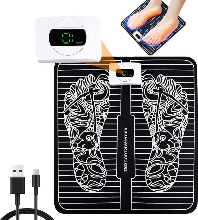 Voetmassage EMS voetmassageapparaat 6 modi 15 instelbare frequenties USB-oplaadbaar intelligente massagemat doorbloeding verlichting van spierpijn
