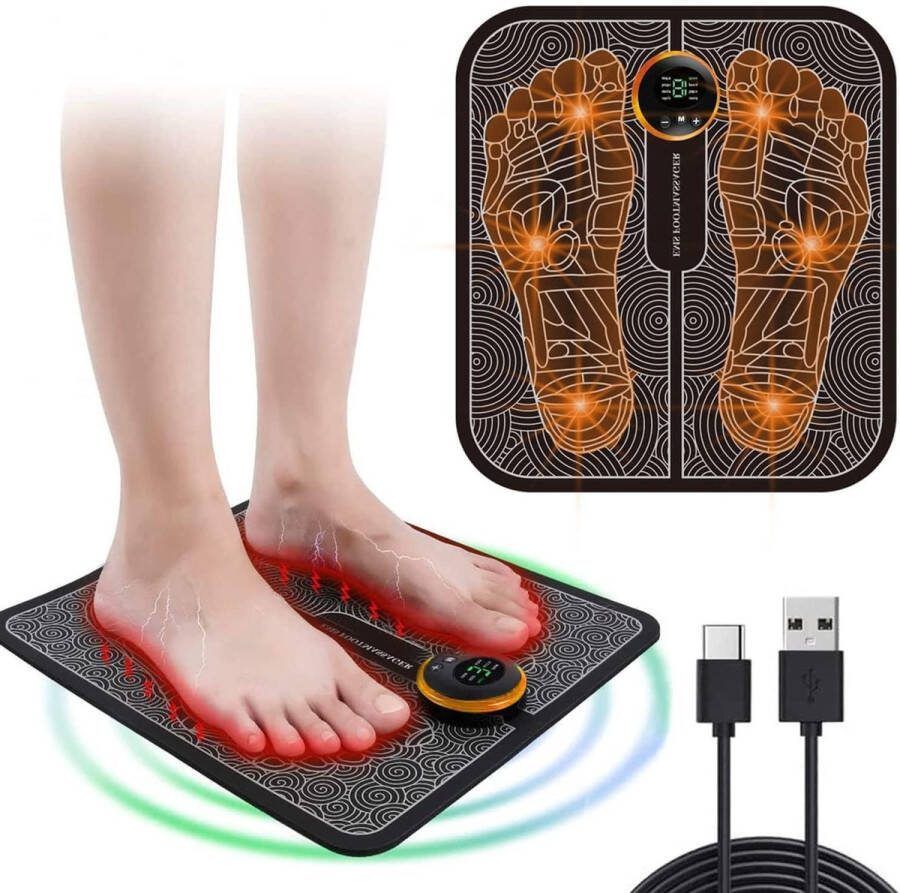 Voetmassageapparaat reflexologie elektronisch pijn circulatie opvouwbaar draagbaar +ademende- & verwarmde voetmassage mat met 8 modi oplaadbaar via USB Voetmassage