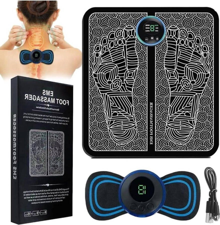 Voetmassageapparaat Voetmassage EMS Bio-elektrisch Afstandsbediening 8 Gebruiksmodi 19 Intensiteitsniveaus Lagefrequente Pulse Nekmassage Baarmoederhals Better