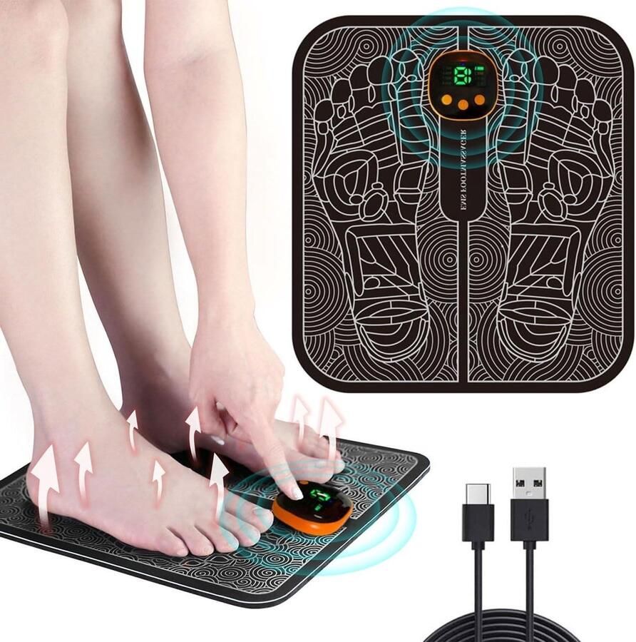 Voetmassageapparaat Voetmassage EMS elektrisch inklapbaar en draagbaar voor doorbloeding en spierpijnverlichting 8 modi en 19 intensiteiten