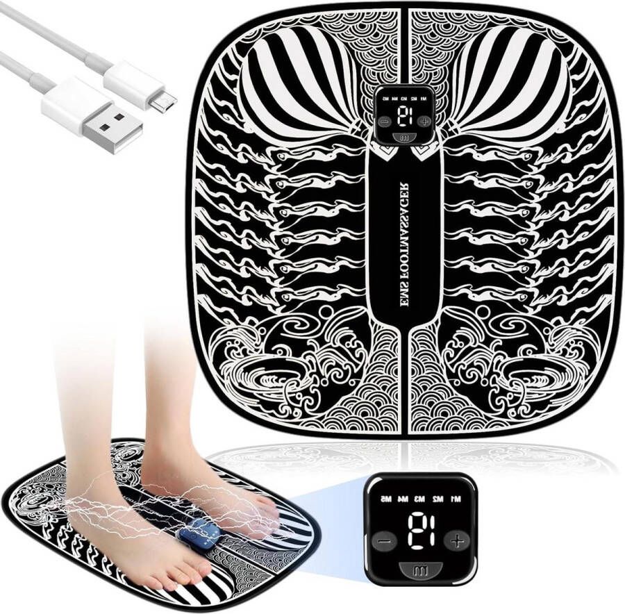 Voetmassagepad met 6 massagemodi en 19 niveaus Elektrisch EMS Voetmassageapparaat Voetmassage
