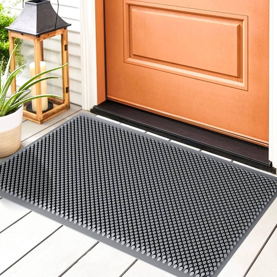 Voetmat siliconen vuilvangmat voetmat voor binnen en buiten antislip deurmat met noppen wasbare deurmat voor huisdeur en entree voetveger in 43 x 76 cm grijs