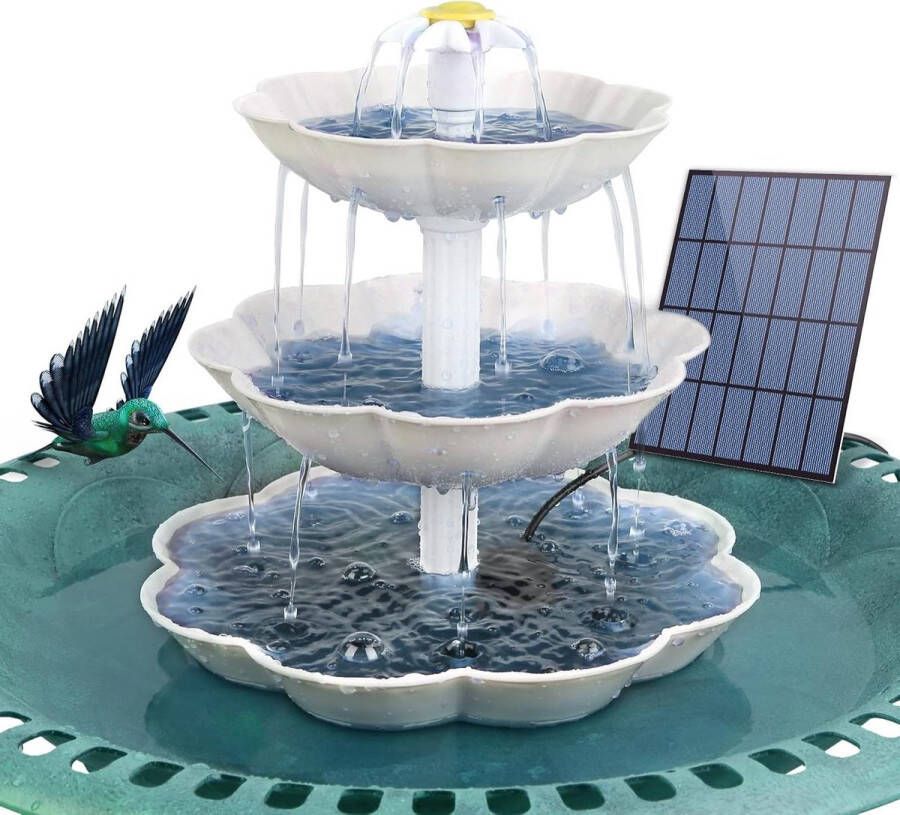 Vogelbad op zonne-energie met 3 niveaus – 35W pomp – DIY-vijver – Tuindecoratie – Vogelvoederstation