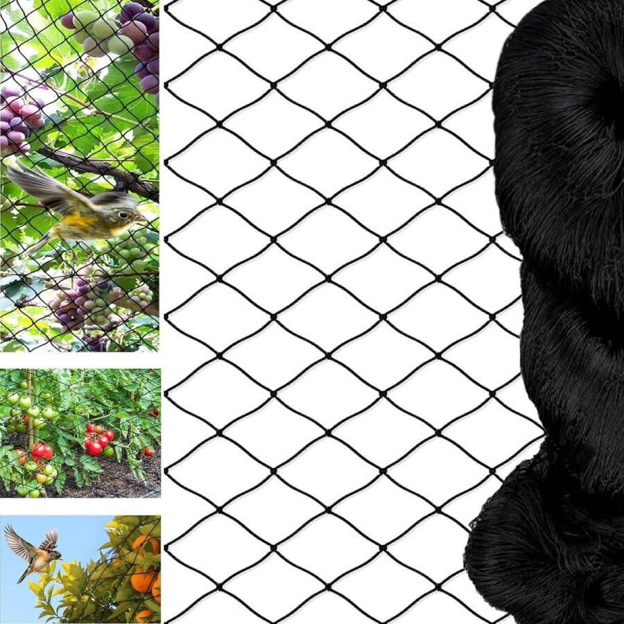 Vogelbeschermingsnet 15 m x 15 m Vogelnet Zwart Scheurvast Plantennet Kippenren Volière Beschermt Fruitbomen en Groenten Vogelvraat Maaswijdte 5 x 5 cm bird netting