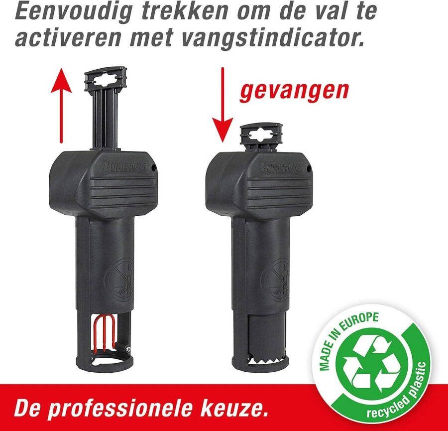 Vole Trap PRO SuperCat slagval tegen veldmuizen en woelmuizen Gepatenteerd trekkermechanisme Eenvoudig op te zetten Veilig en herbruikbaar Gemaakt in EU 1x val Mollenverjager