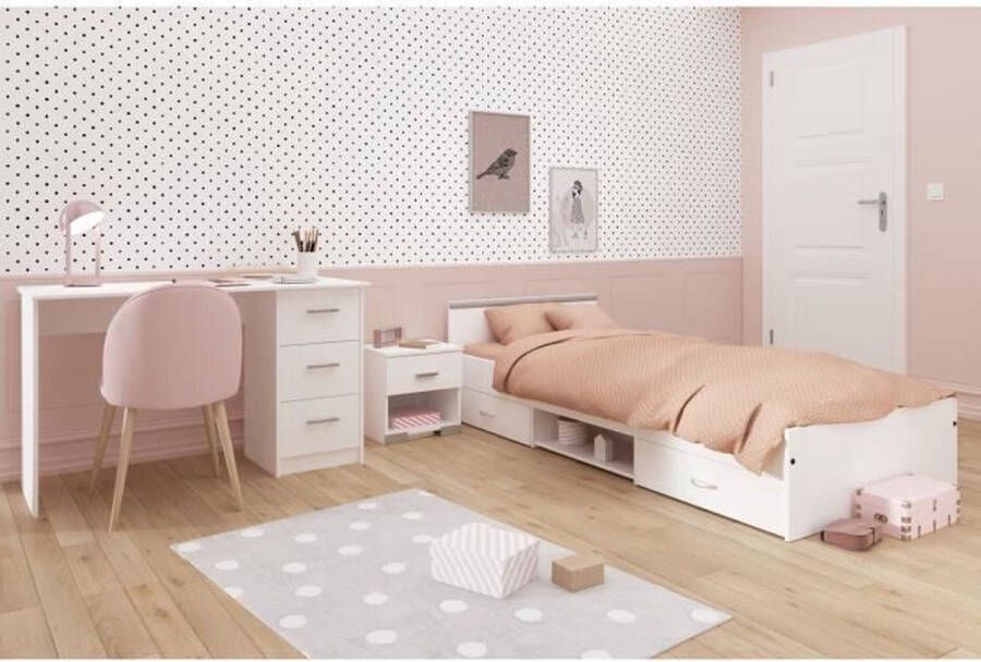 Volledige slaapkamer kinderen 3 kamers dierenriem bed + bed + bureau mat wit decor parisot