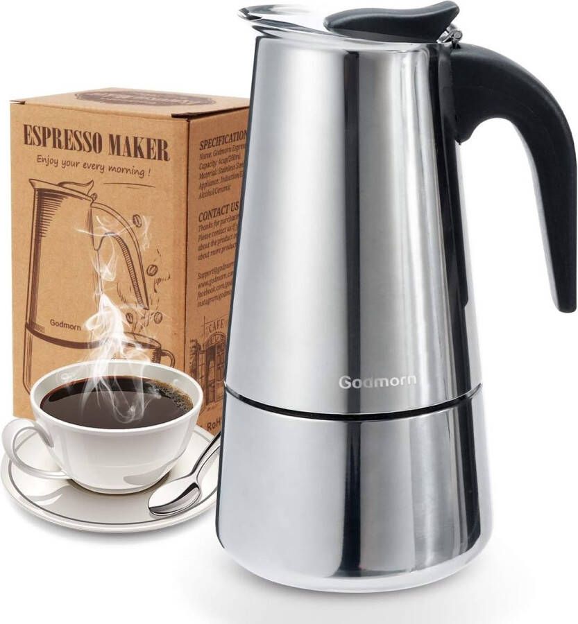 VONATES Percolators Koffie moka pot Espresso Maker Koffiezetapparaat voor 4 6 10 Kopjes Kookplaat Koffiezetapparaat Geschikt voor Inductie Fornuizen 450ml