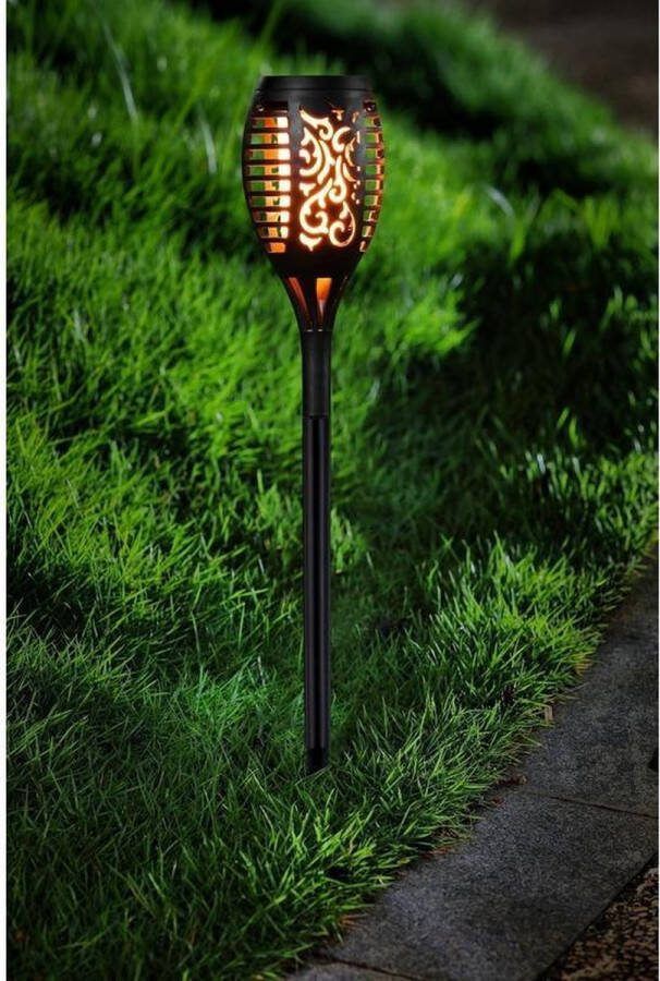 Benson Voordeelset van 15x stuks tuinlamp solar fakkel toorts met vlam effect 48 5 cm tuinfakkel op zonne-energie