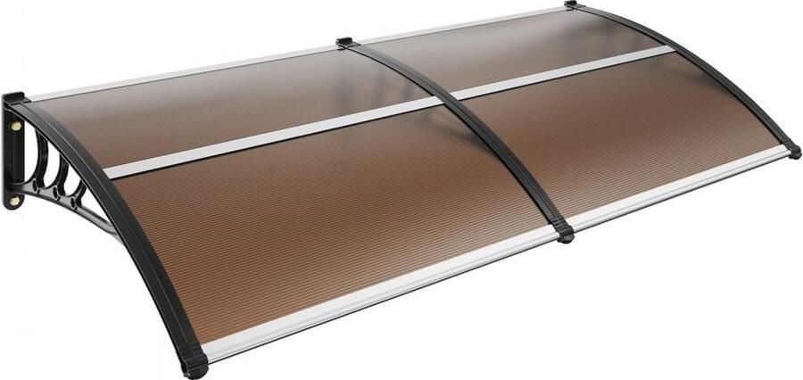 Voordeurluifel 965x1987mm dakbedekking UF50+ PC zonweringsfolie voordeurluifel PC plaat + ABS beugel + aluminium connector bureauluifel UV-bestendig voordeurdak bureauboogluifel bruin