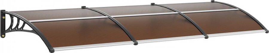 Voordeurluifel 965x2975mm dakbedekking UF50+ PC zonweringsfolie voordeurluifel PC plaat + ABS beugel + aluminium connector bureauluifel UV-bestendig voordeurdak bureauboogluifel bruin