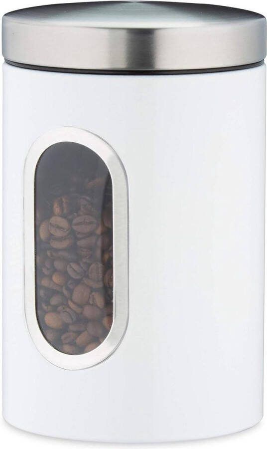 Voorraadbus met deksel en venster 14 liter voor koffie meel pasta Voorraadblik voor in de keuken Metaal in wit Voorraadbussen