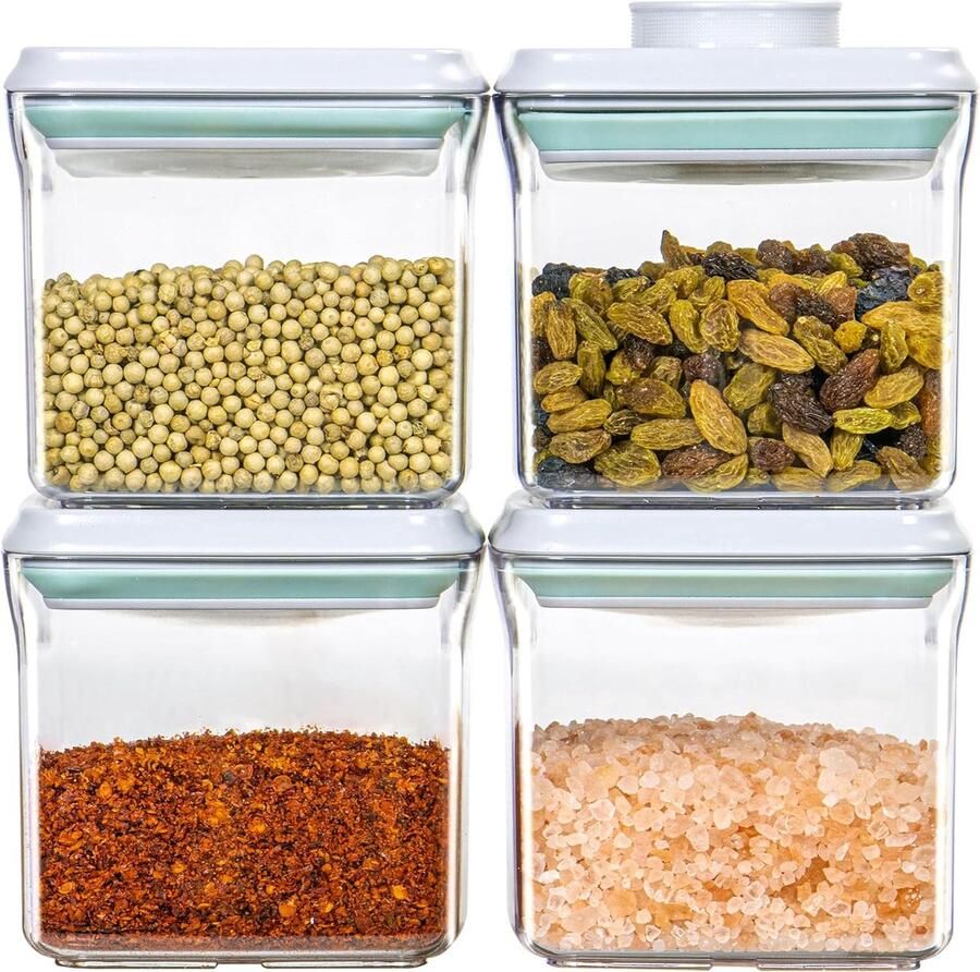Voorraadcontainers met deksel luchtdicht met één hand te bedienen voorraadcontainerset BPA-vrij luchtdicht stapelbare containers voor droge muesli voorraadkast muesli snack suiker koffie (4 x 0 5 liter)