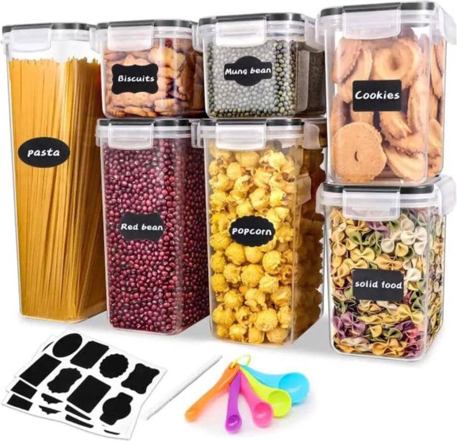 Voorraadcontainers met deksel set van 7 grote plastic containers luchtdichte voedselcontainers en keukenorganizer voor het bewaren van granen meel suiker pasta