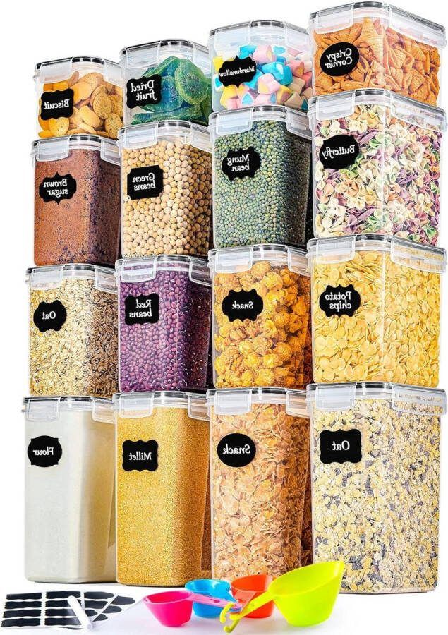 Voorraaddoos 16-delige set luchtdicht kunststof keukenorganizer muesli meel koffiebonen cornflakes 2 l 14 l 08 l