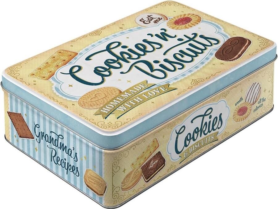 Voorraaddoos plat 2 5 l koekjes 'n' biscuits – cadeau-idee voor de keuken blik met deksel vintage design