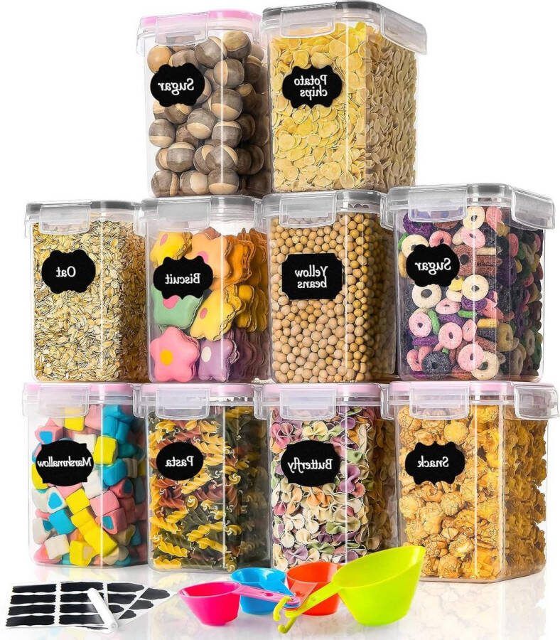 Voorraaddozen 10 Stuks Opbergdoos Keuken Luchtdicht Plastic Pasta Muesli Rijst Meel Huisdieren Voeren Zwart Roze Voorraadbussen