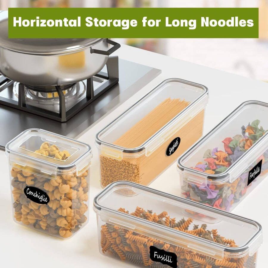 Voorraaddozen luchtdicht set van 6 opbergdoos voor keuken met deksel van plastic 2 3 l spaghetti opslag pasta voorraaddoos voor pasta muesli cornflakes (2 3 l 1 6 l)