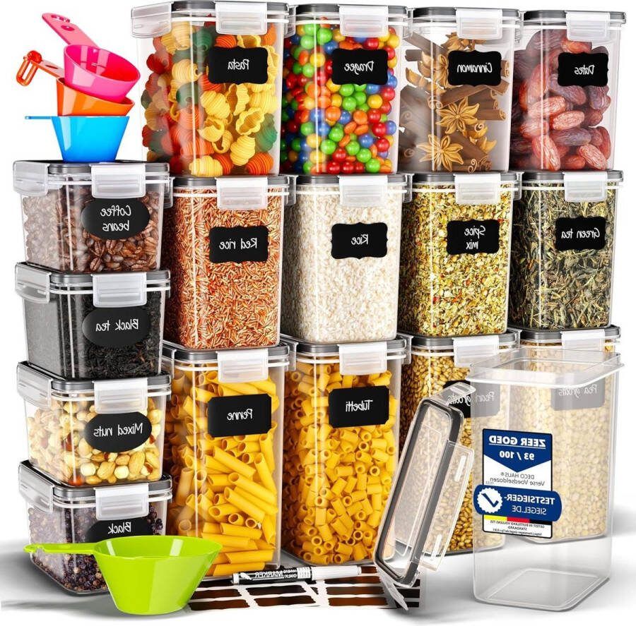 Voorraaddozen met Deksel Luchtdicht Set van 16 Pasta Muesli Meel Opbergdoos Keuken Opbergcontainers Keuken Opberging & Organisatie Kitchen Storage & Organisation kaasstolp
