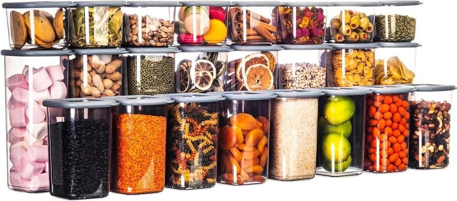 Voorraaddozen met deksel luchtdicht set van 24 stuks BPA-vrij voorraaddoos keukenorganizer opbergdoos keuken opslag en organisatie theebox koelkastorganizer
