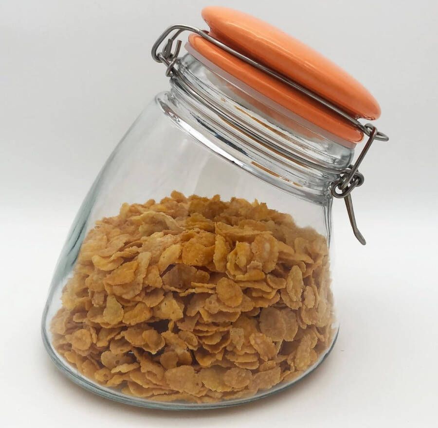 Merkloos Voorraadpot 1200 ml deksel keramiek oranje koffieglas muesliglas snoepglas luchtdicht door dikke beugelsluiting + siliconen ring