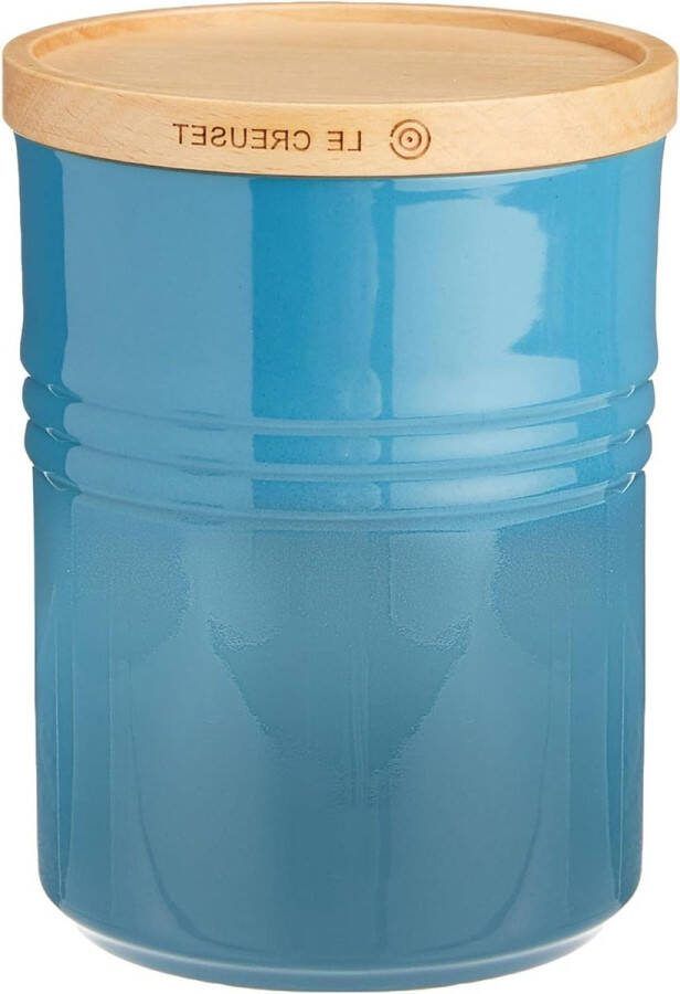Voorraadpot aardewerk-houten deksel 540 ml Middelgroot Groenblauw Zoutpot