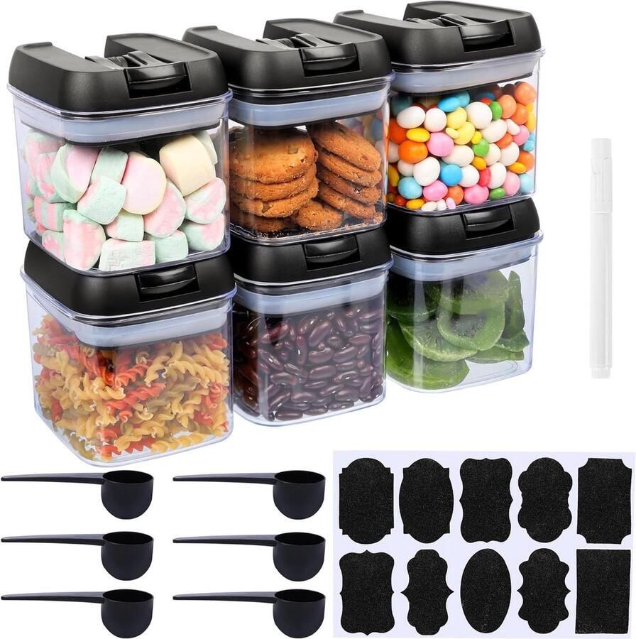 Voorraadpotten met Lepel Label en Stift 500 ml Doorzichtige Plastic Kruidenpotjes Luchtdicht Voor Kruiden Zout en Meer Voorraadbussen