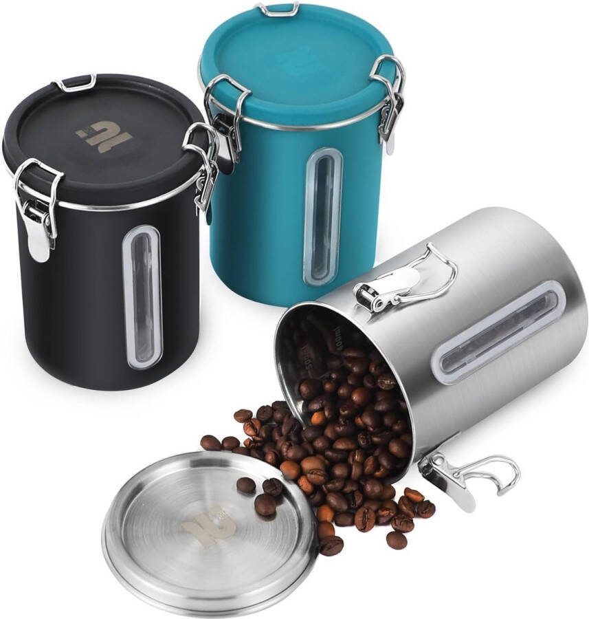 Voorraadpotten roestvrij staal (3 stuks) x 0 5 l koffiebus luchtdicht voorraadpotten met deksel gezond materiaal drie kleuren 100% afgesloten